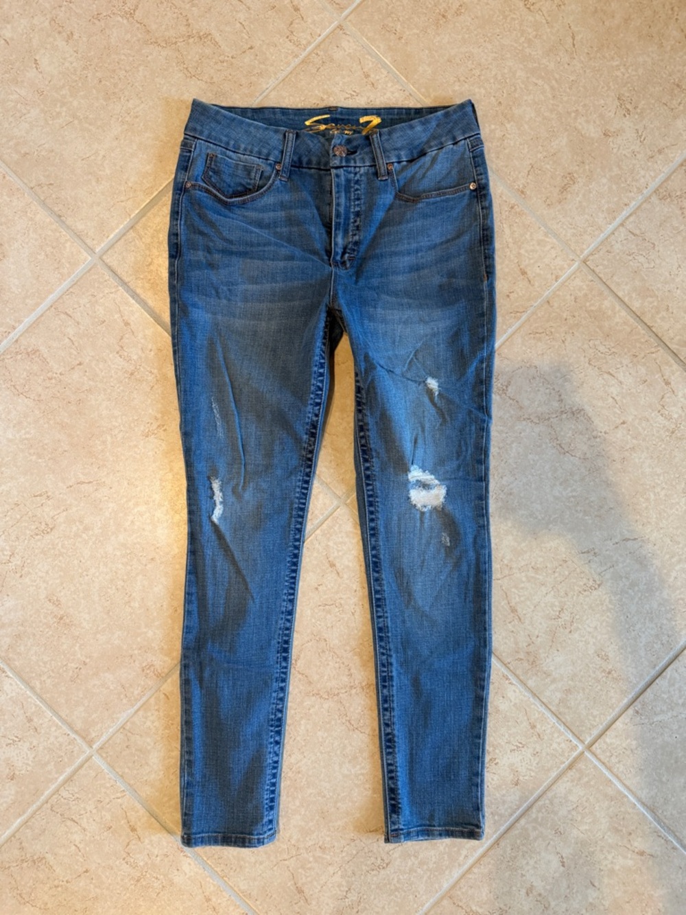 Seven7 Women's Distressed Dark Blue Skinny Jeans